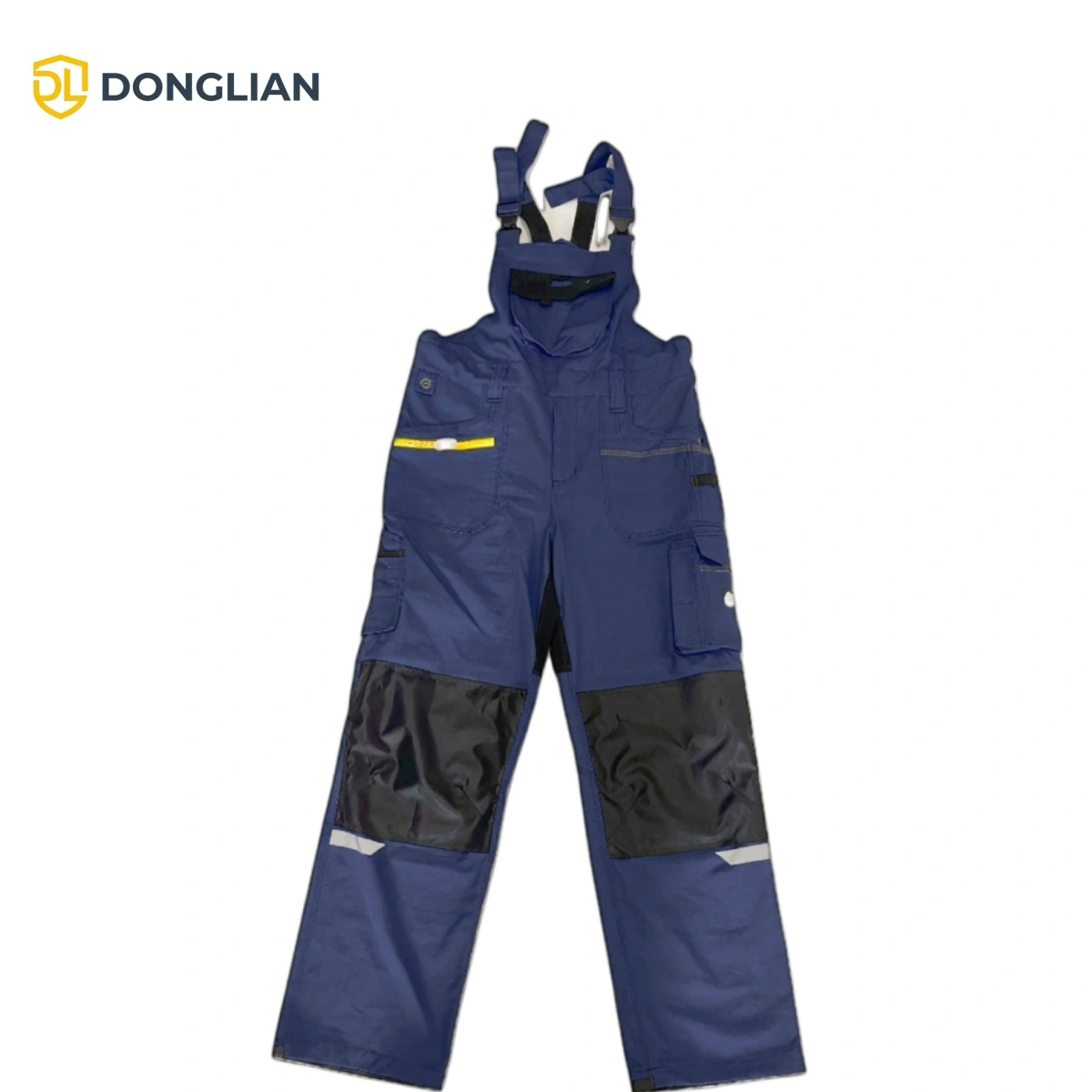 DL001 cotton bib pants with multiple pockets and reinforced Oxford knee panels for industrial workwear