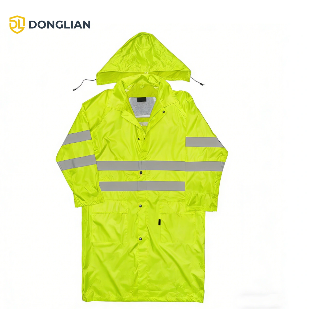 DL1014 hi-vis lime lightweight raincoat front view