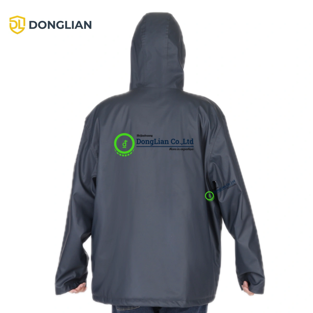 DL1194 lined PU rain jacket back view