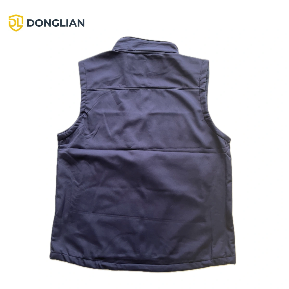Back view of DL1470 navy blue softshell work vest for outdoor workwear applications