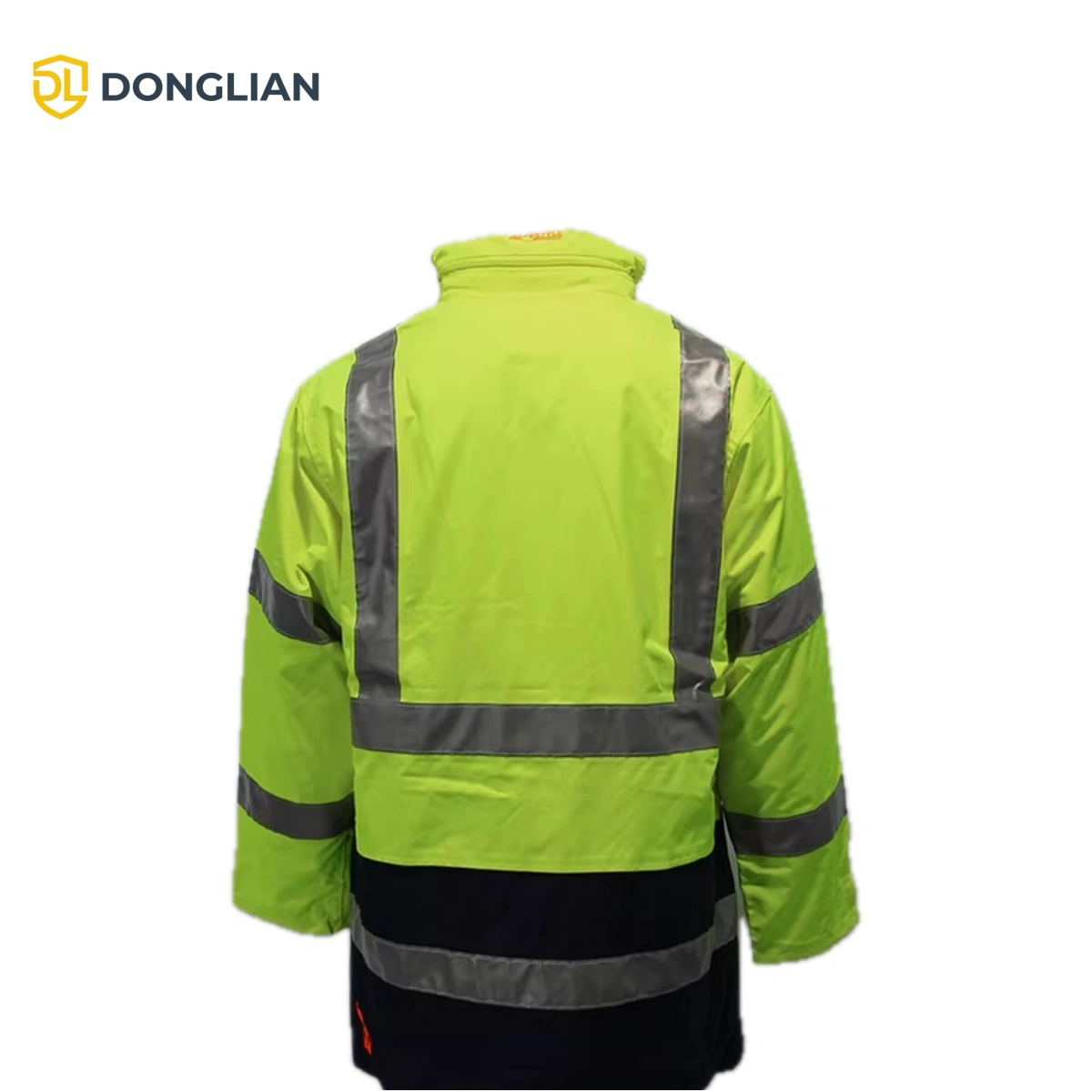 DL1480 hi vis reflective winter jacket back view with silver reflective tape