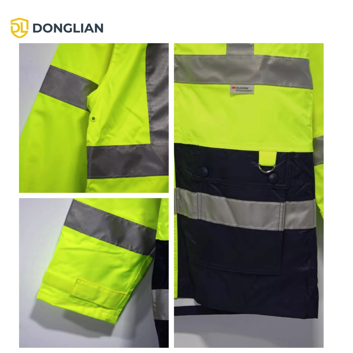 DL1480 waterproof winter work jacket details with taped seams concealed hood and padded lining