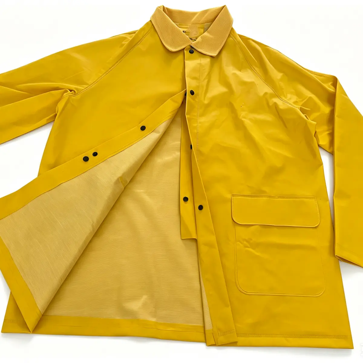 DL1491FR yellow FR PVC rain jacket — smooth PVC surface with detachable hood