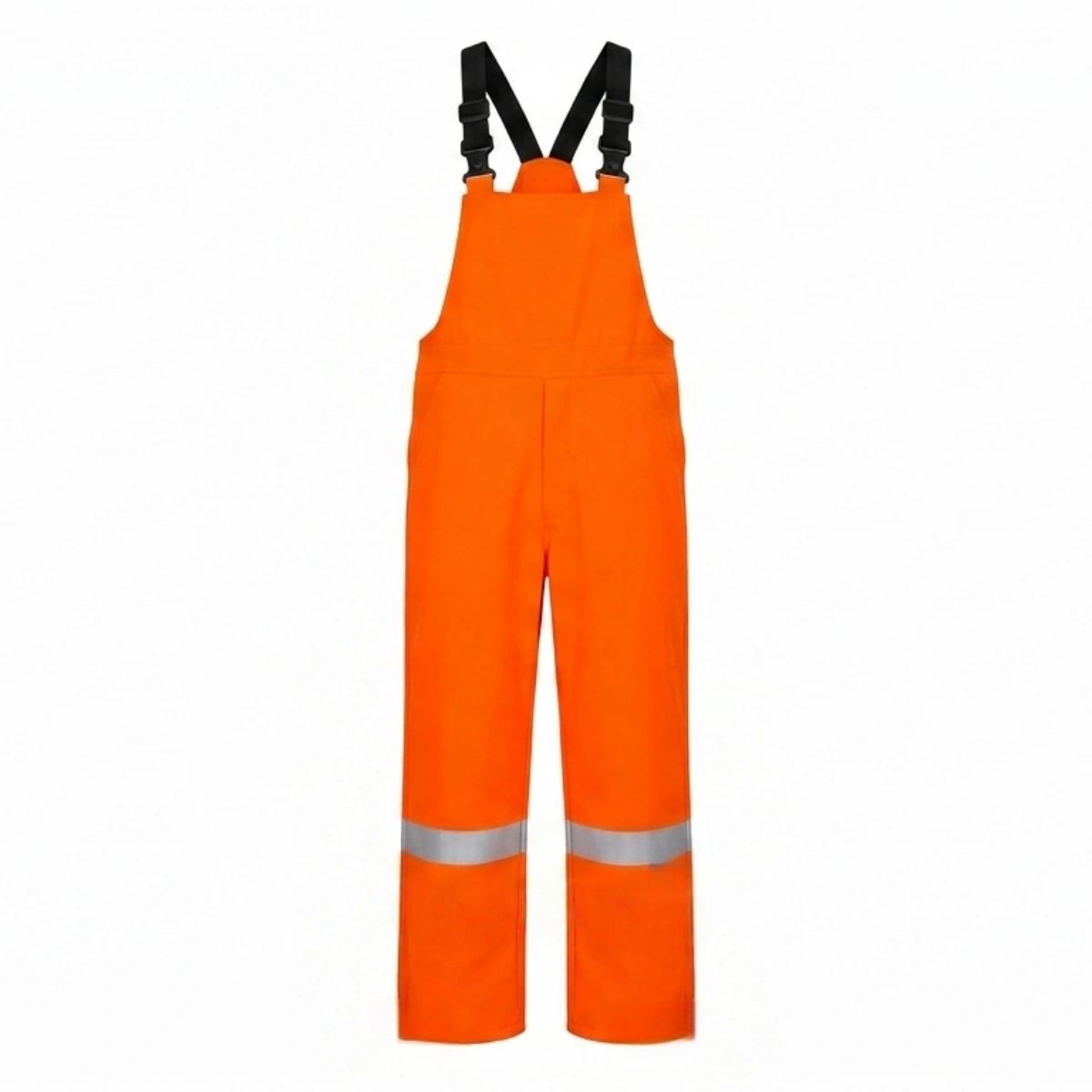 DL1492FR heavy-duty orange PVC bib rain pants with adjustable elastic suspenders
