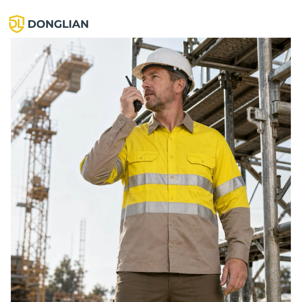 DL1660 hi-vis yellow and grey long sleeve work shirt for outdoor workwear