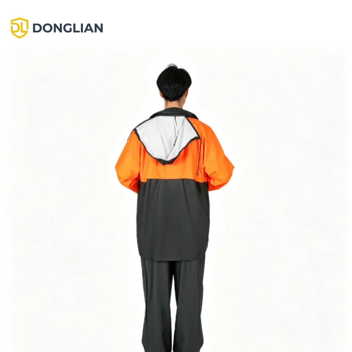 DL1190 heavy-duty PU/PVC rain suit back view with breathable back vent