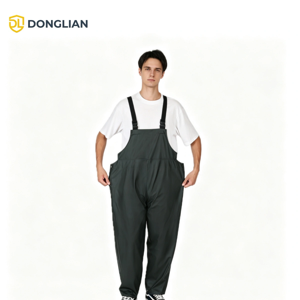 DL1190 heavy-duty waterproof PU/PVC bib trousers with elastic suspenders