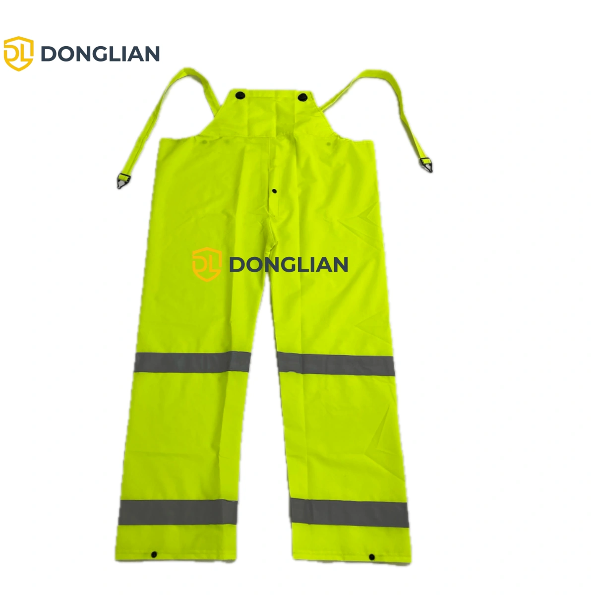 High-visibility PVC bib rain pants with reflective bands