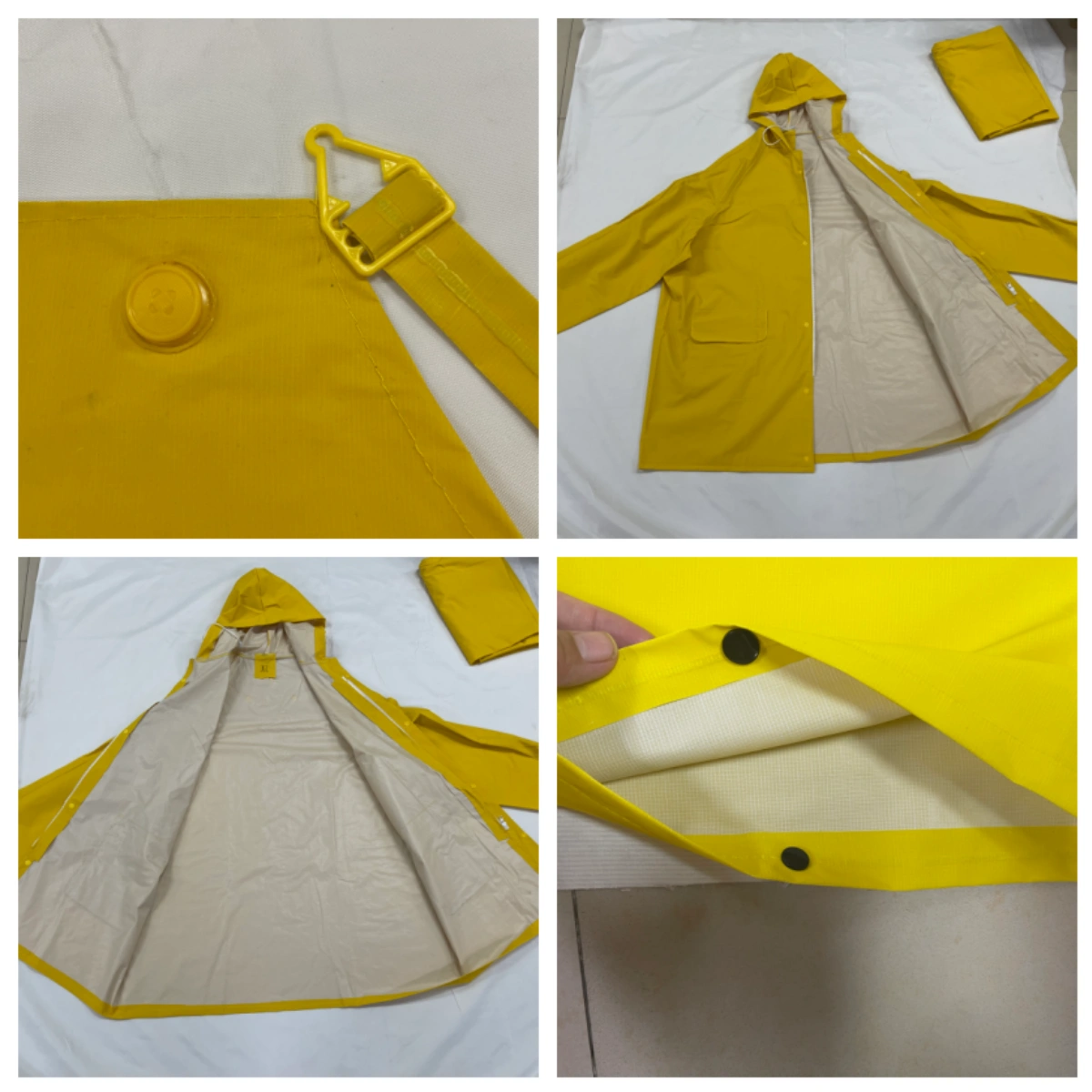 Detail: heat-sealed seams, suspender buckles and snap closure