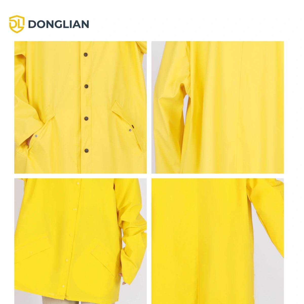 DL1407 yellow PU rain jacket construction detail