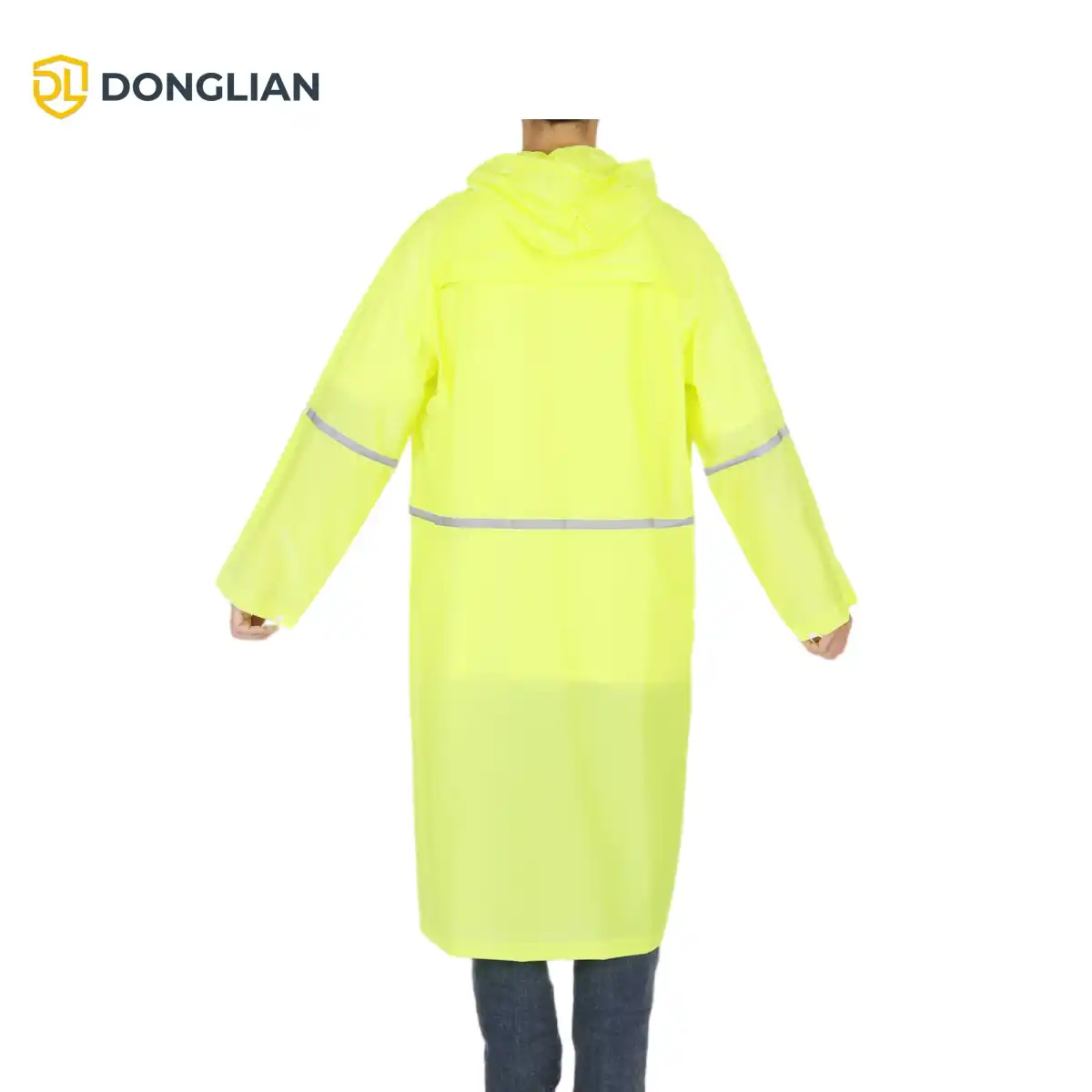 DL1130 reflective PVC raincoat back view with reflective tape