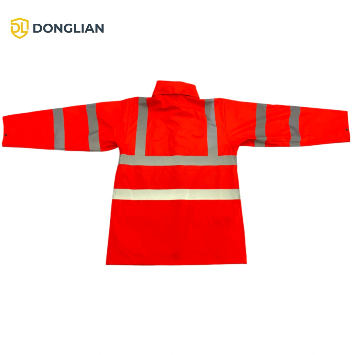 DL3028 hi vis orange PU rain jacket with reflective tapes back view