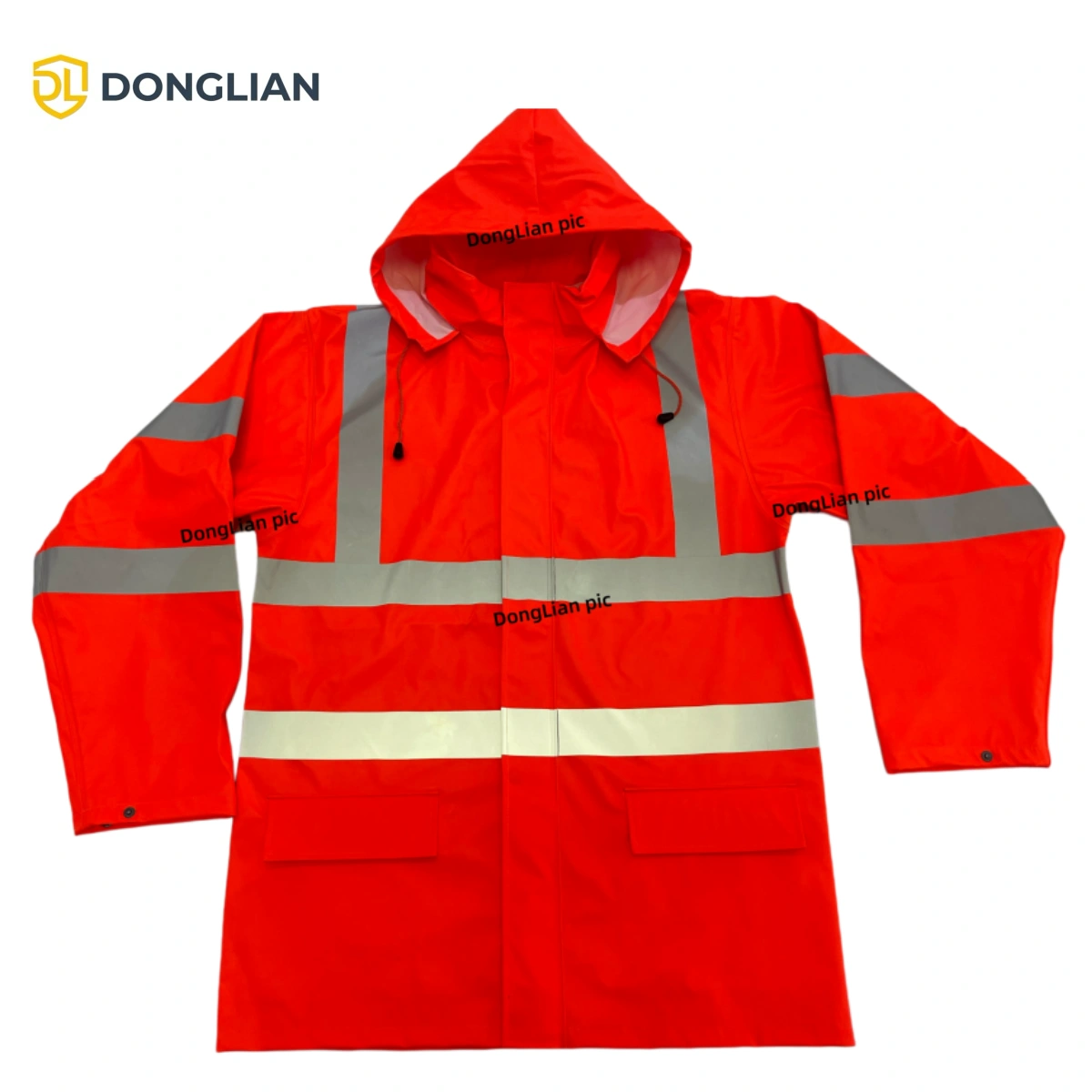 DL3028 Hi-Vis Orange PU Rain Jacket for Municipal Work
