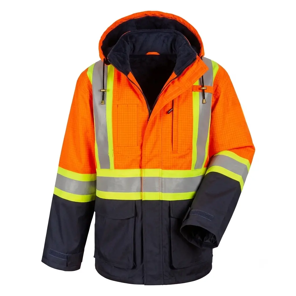 DL3034 FR insulated hi-vis rain jacket front view