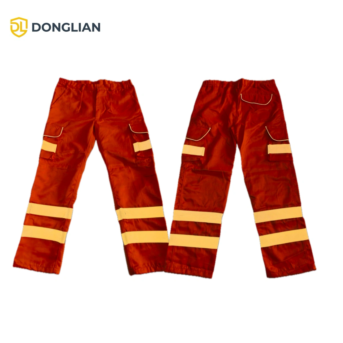 DL3038 orange work trousers reflective tape detail front and back