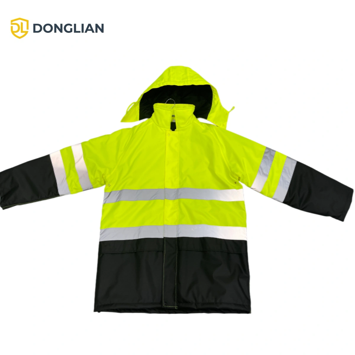 DL3040 two-tone insulated winter work parka with yellow and black design