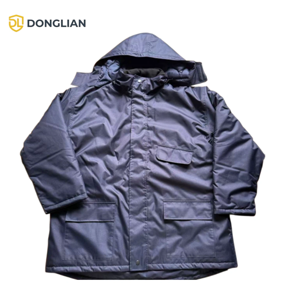 DL3207 heavy-duty storm hood work jacket for cold marine environments front view