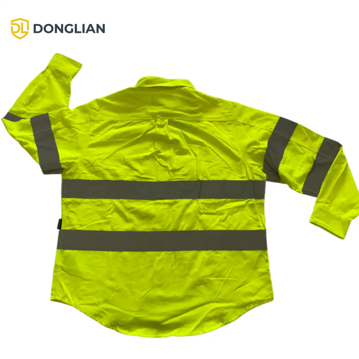 DL3039 190 GSM 100% cotton fluorescent yellow work shirt with reflective tape back view