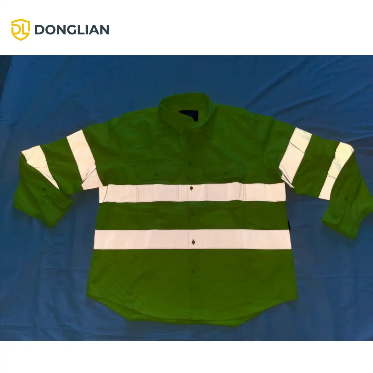 DL3039 fluorescent yellow cotton work shirt reflective tape visibility detail