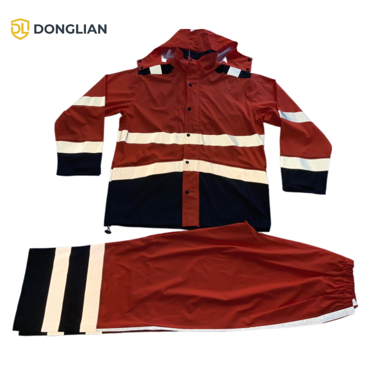 DL3024 heat-pressed reflective tape detail on PU waterproof fabric