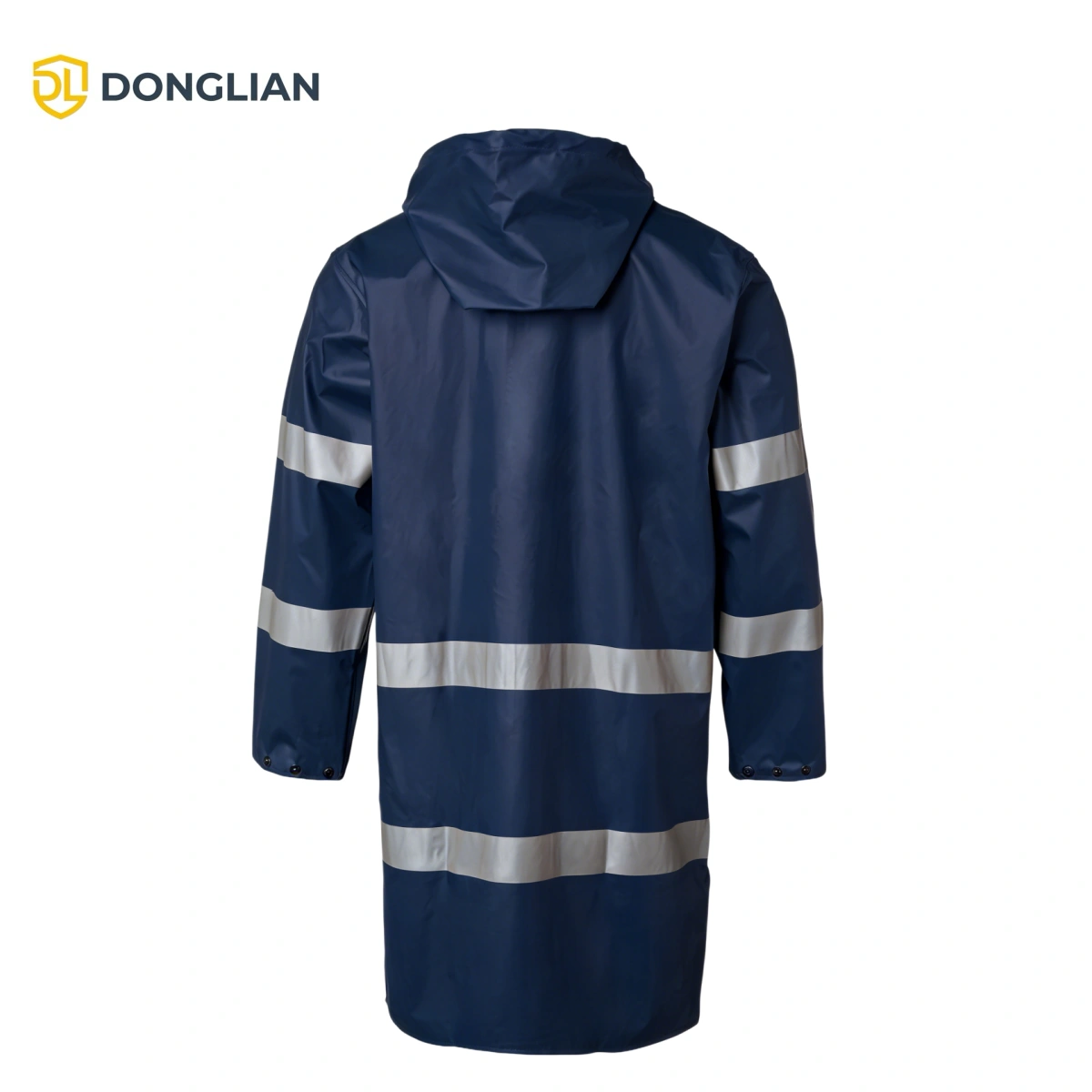 DL3026 navy blue PU rain coat back view