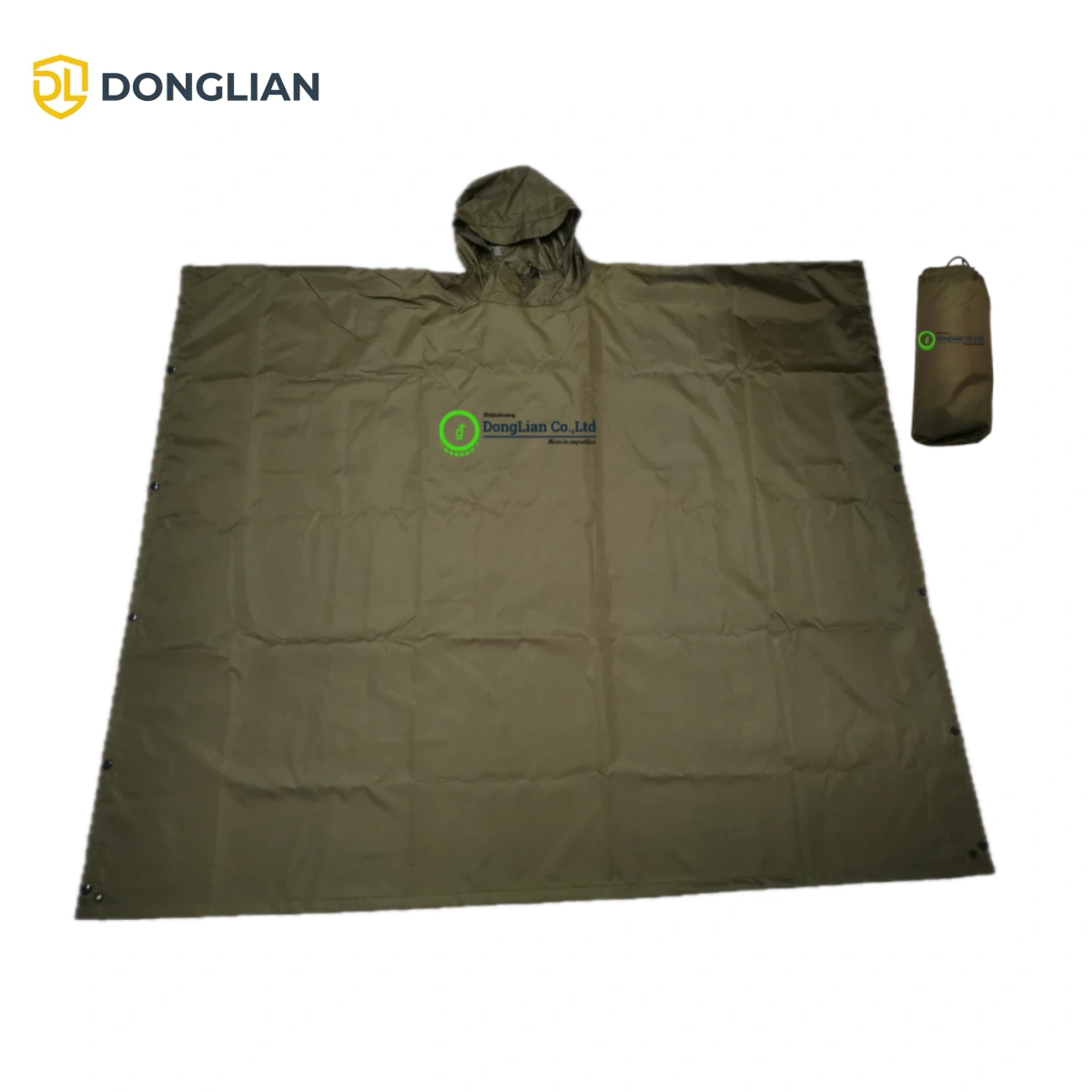 DL1061 olive green ripstop rain poncho lightweight rainwear
