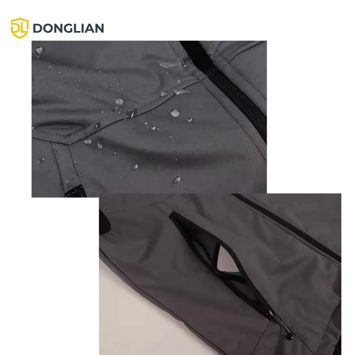 DL1473 softshell work vest windproof fabric and zipper pocket detail