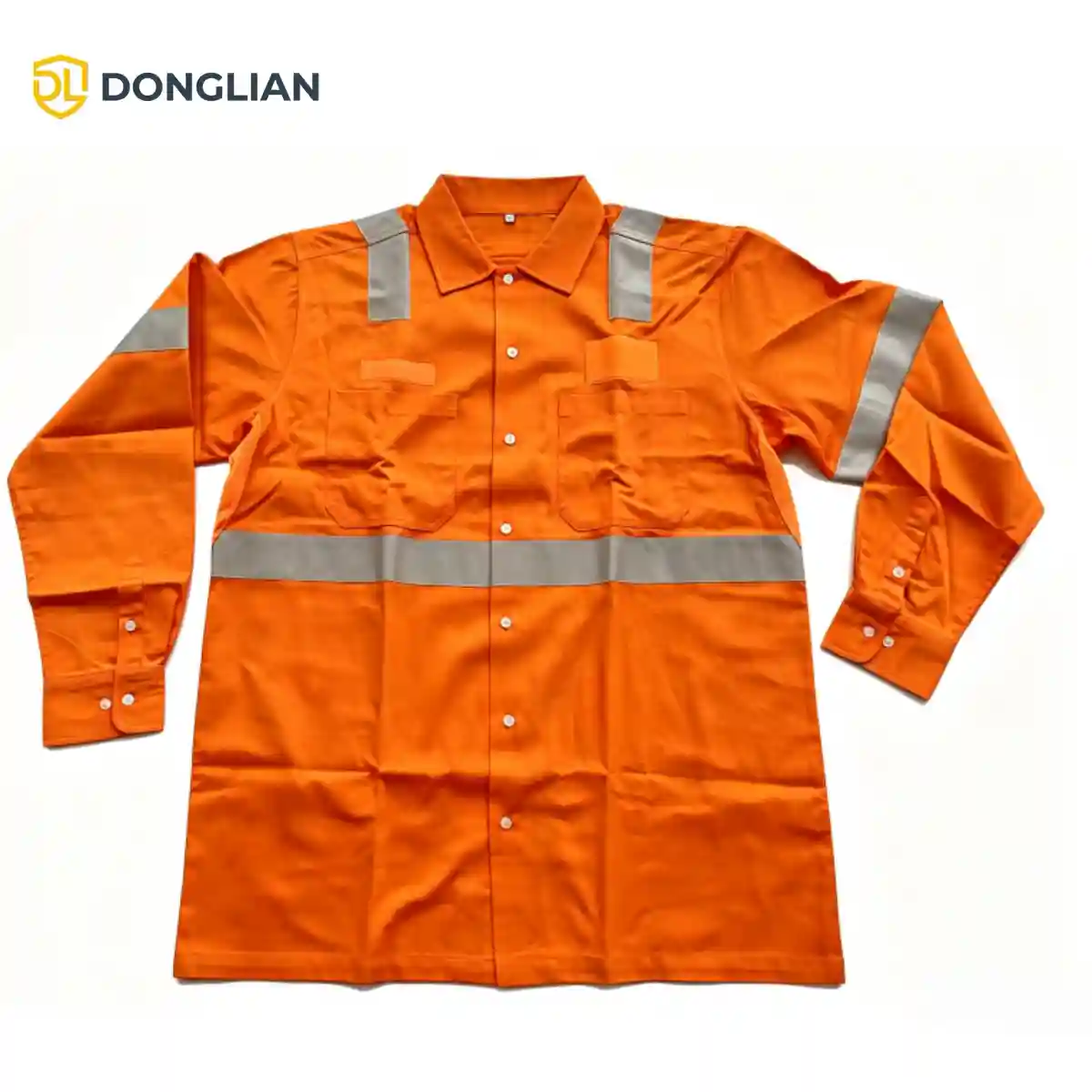 DL3041 orange cotton work shirt with reflective tape front view