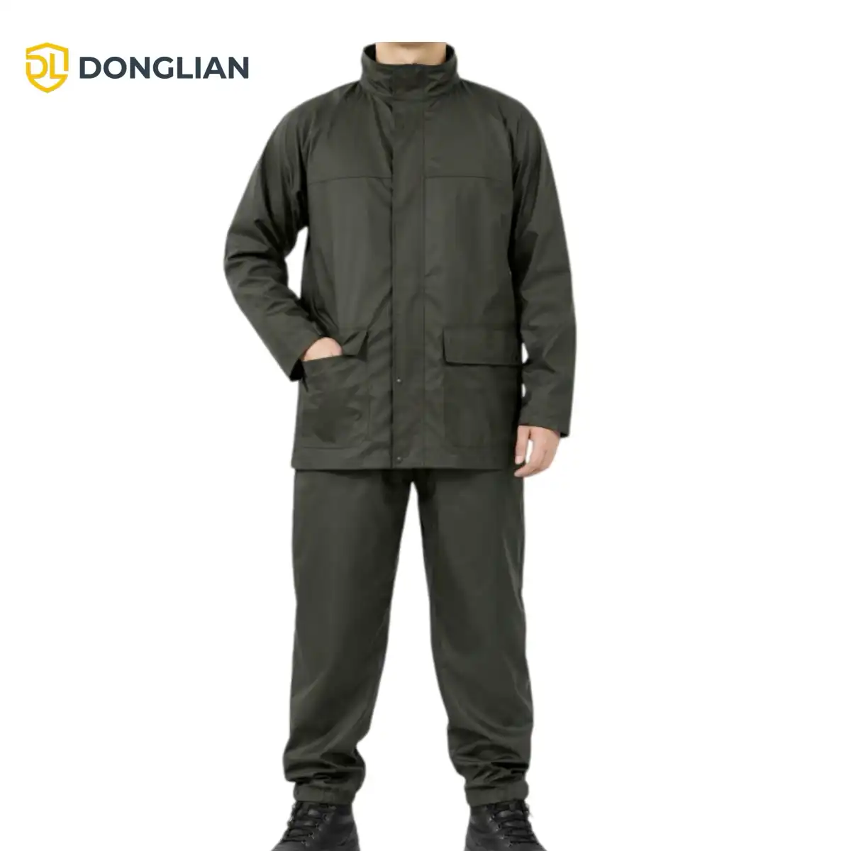 DL3050 Olive Green PU Rain Suit front view
