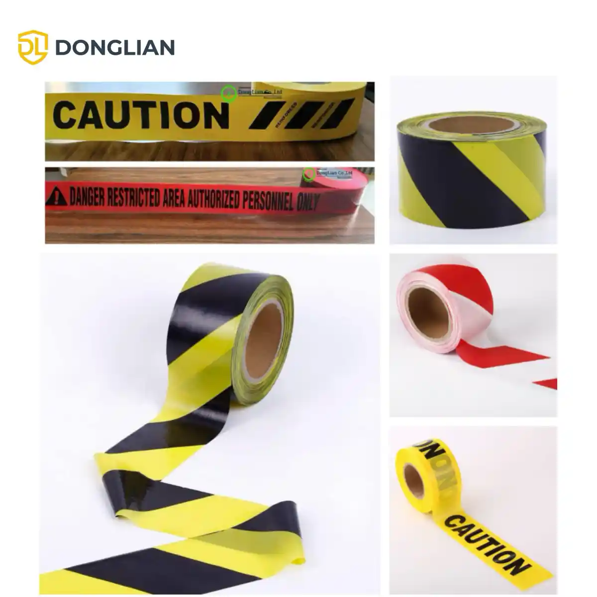 DL6005 PE barrier tape in yellow-black and red-white striped designs