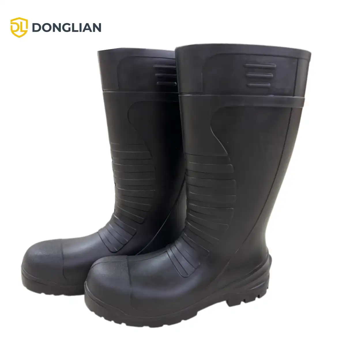 DL6006 heavy-duty black PU safety rain boots with composite toe