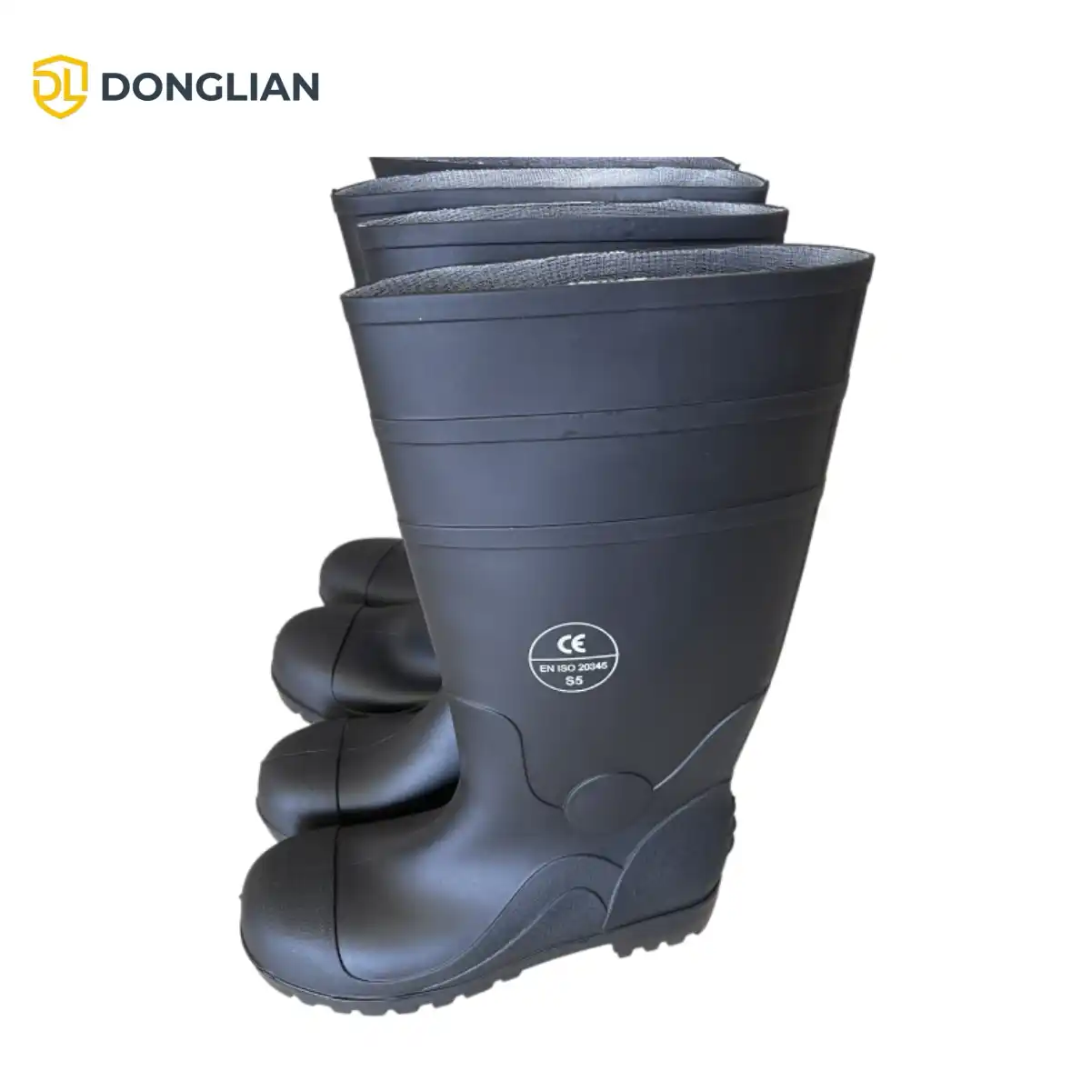 DL6007 black PVC rain boots with CE marking