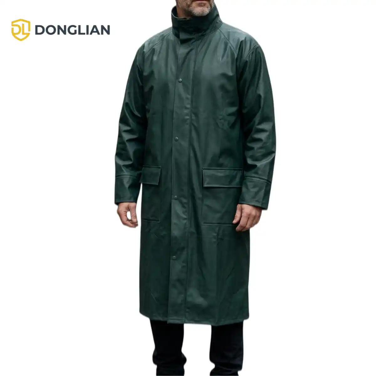 DL3045 Green Long PU Raincoat front view