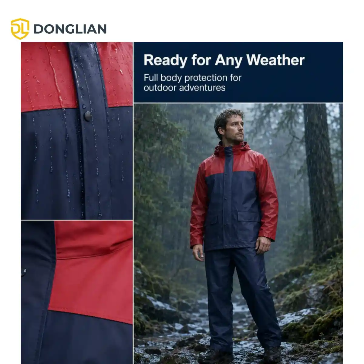 DL3052 red navy waterproof work rainwear outdoor view