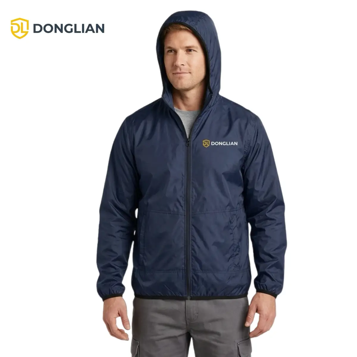 DL251215 packable waterproof jacket navy blue lightweight rainwear