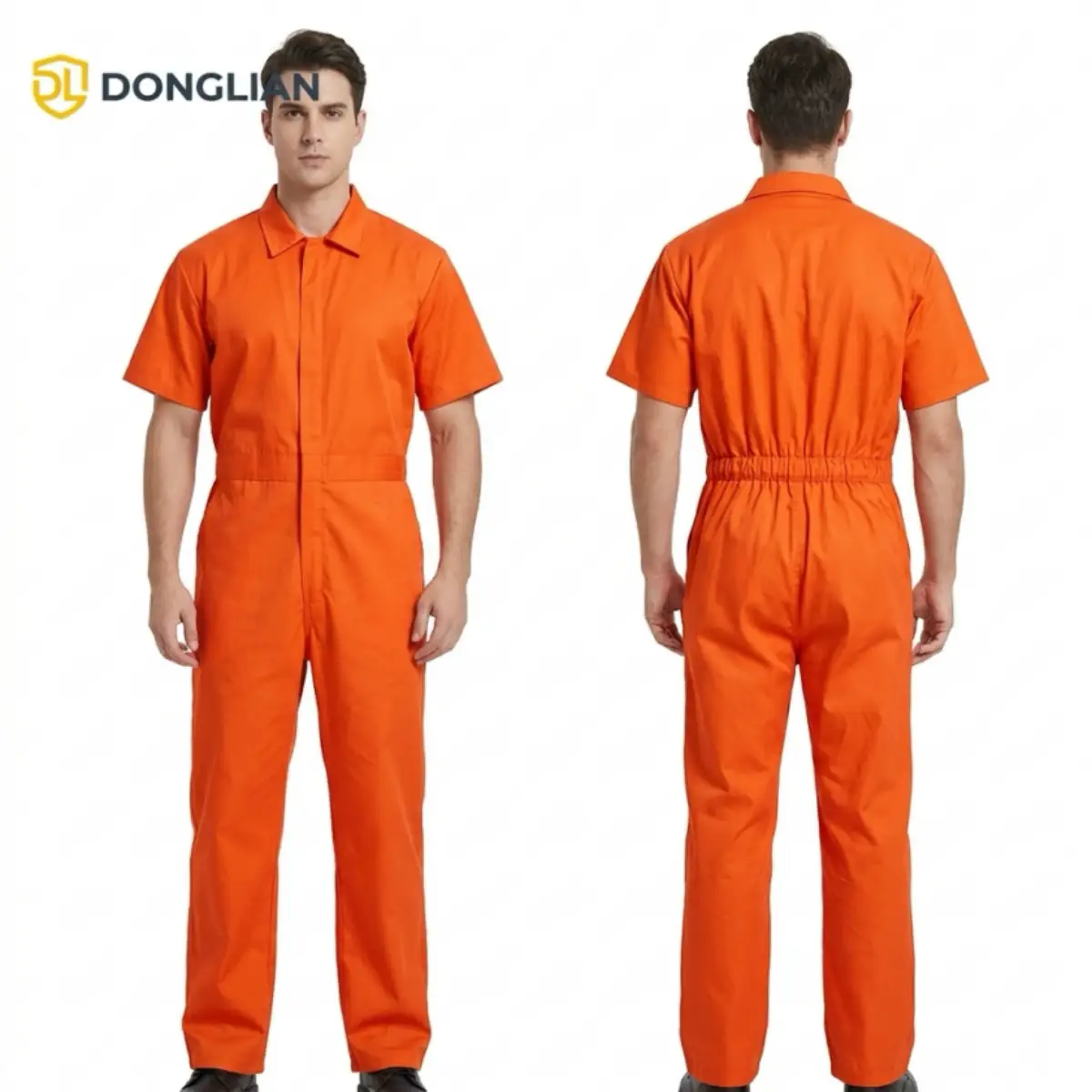DL25130 orange short sleeve work coverall for industrial uniform programs
