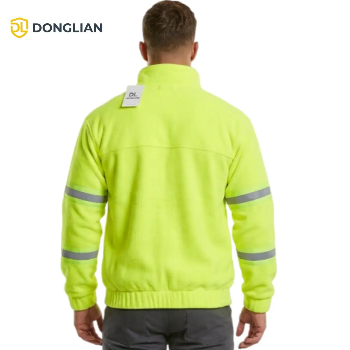 DL25325 hi-vis yellow fleece jacket back view thumbnail