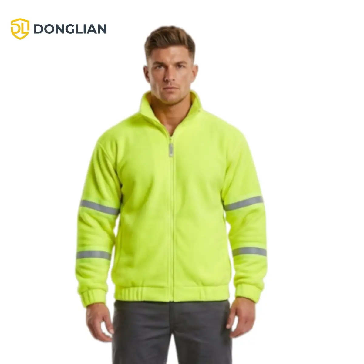 DL25325 hi-vis yellow lined fleece jacket with reflective sleeve tape