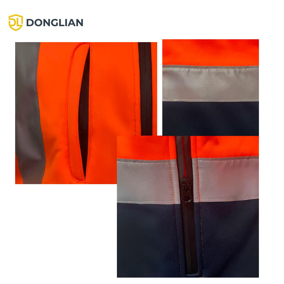 DL3058 detachable sleeve zipper and reflective tape construction details
